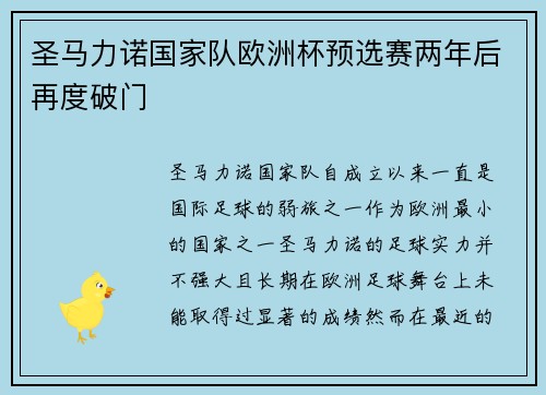 圣马力诺国家队欧洲杯预选赛两年后再度破门
